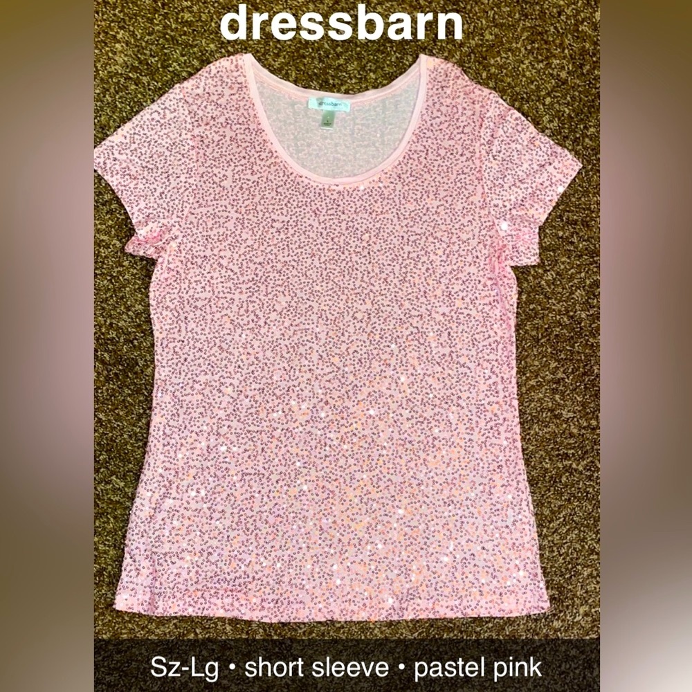 dressbarn Sequined Short Sleeve Tee Shirt Top